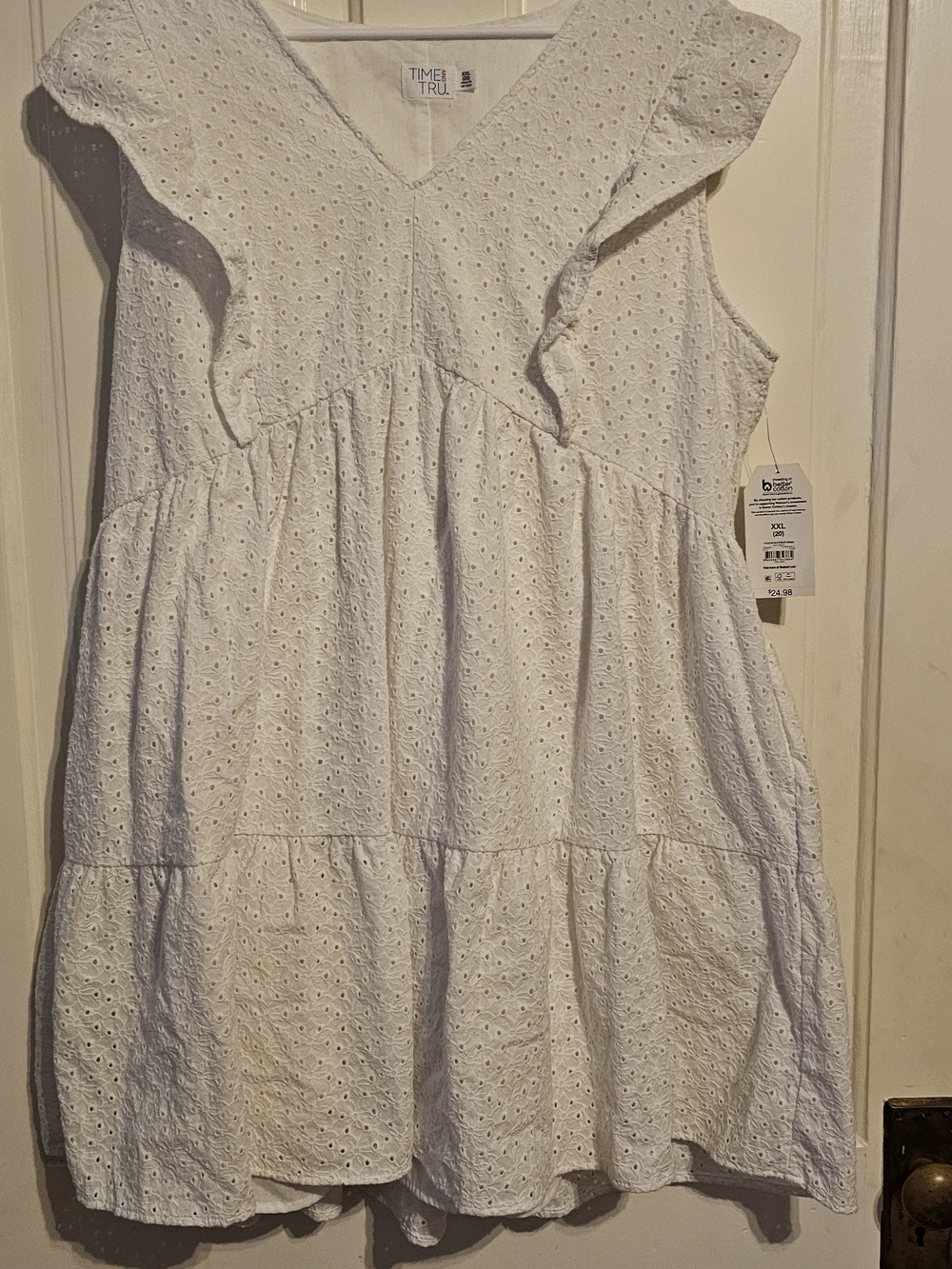 Time and Tru White Eyelet Ruffle Tiered Mini Dress
